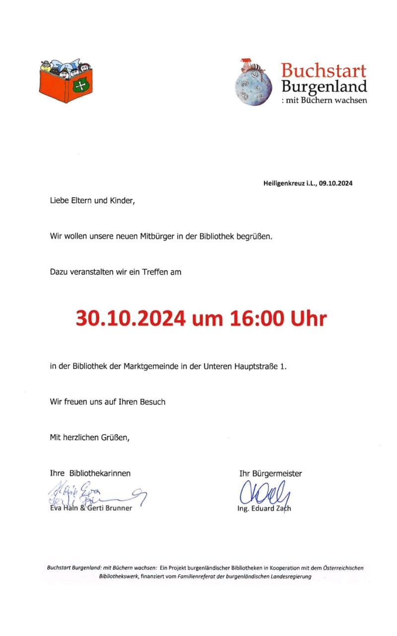 Flyer Veranstaltung der Bücherei Heiligenkreuz